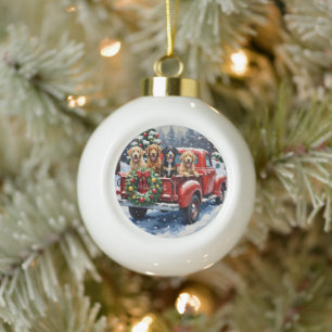 Boule En Céramique Bernedoodle Noël Camion Rouge Fêtes