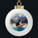 Boule En Céramique Bernese Mountain Beach Surf Paining<br><div class="desc">Plongez dans le monde ludique de l'aventure canine avec cette peinture captivante. Un chien en ébullition se rend aux vagues, chevauchant habilement le surf sur une plage baisée par le soleil. L'oeuvre d'art vibrante capte magnifiquement l'essence de l'excitation au bord de la plage tandis que le chien court sans crainte...</div>