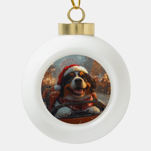 Boule En Céramique Bernois Mountain Dog Roller Dessous de verre Noël (Devant)