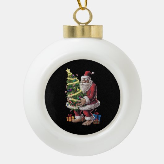 Boule En Céramique Bigfoot Noël Arbre Lumières Noël Sasquatatch Amour (Devant)