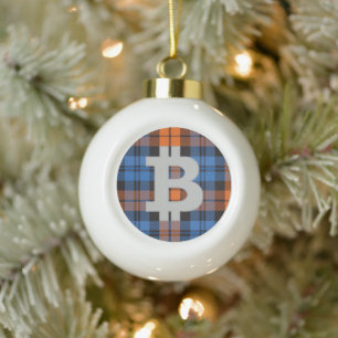 Boule En Céramique Bitcoin Bleu Plaid Flocon de neige Pewer Noël Orn