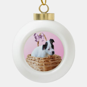 Boule En Céramique Black White Staffordshire Chiot, Balle de Noël