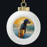 Boule En Céramique Bluetick Coonhound Beach Plage Plage de surf Peint<br><div class="desc">Plongez dans le monde ludique de l'aventure canine avec cette peinture captivante. Un chien en ébullition se rend aux vagues, chevauchant habilement le surf sur une plage baisée par le soleil. L'oeuvre d'art vibrante capte magnifiquement l'essence de l'excitation au bord de la plage tandis que le chien court sans crainte...</div>