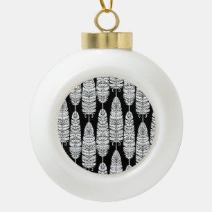 Boule En Céramique Boho plumes : motif noir et blanc