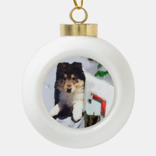 Boule En Céramique Boîte aux lettres de Noël Collie Puppy