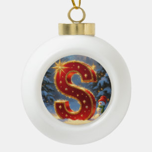 Boule En Céramique Bonne lettre S Noël Bonhomme de neige Initiale Per