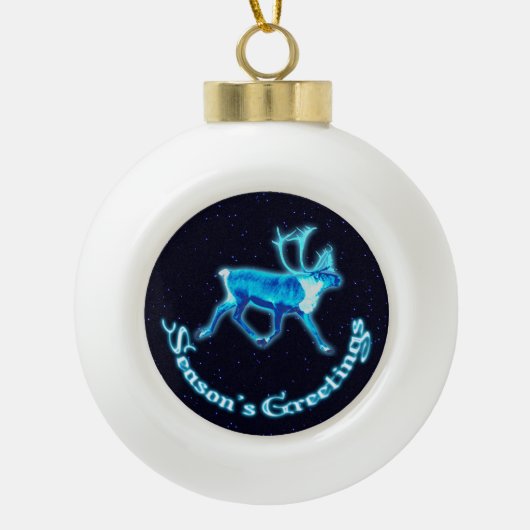 Boule En Céramique Bonnes Fêtes - Caribou bleu (rennes) (Devant)