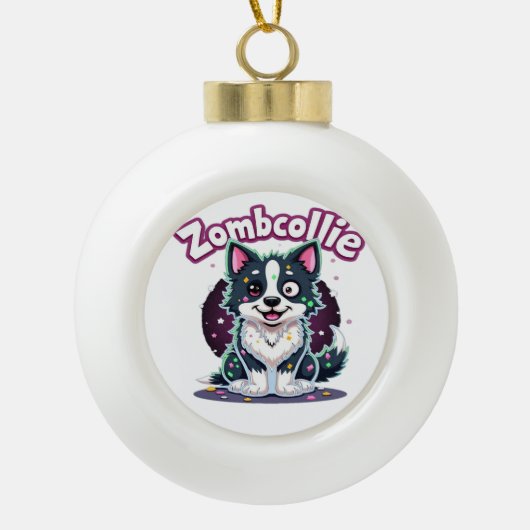 Boule En Céramique Bordure Collie BC Chien Zombie Halloween Essentiel (Devant)