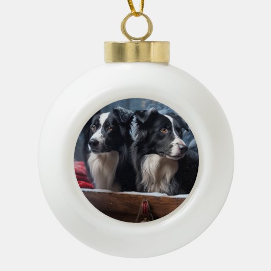 Boule En Céramique Bordure Collie Snowy Sleigh Décor de Noël (Devant)
