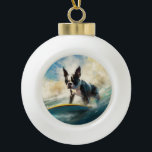 Boule En Céramique Boston Terrier Beach Surfing Peinture<br><div class="desc">Plongez dans le monde ludique de l'aventure canine avec cette peinture captivante. Un chien en ébullition se rend aux vagues, chevauchant habilement le surf sur une plage baisée par le soleil. L'oeuvre d'art vibrante capte magnifiquement l'essence de l'excitation au bord de la plage tandis que le chien court sans crainte...</div>