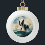 Boule En Céramique Boston Terrier Beach Surfing Peinture<br><div class="desc">Plongez dans le monde ludique de l'aventure canine avec cette peinture captivante. Un chien en ébullition se rend aux vagues, chevauchant habilement le surf sur une plage baisée par le soleil. L'oeuvre d'art vibrante capte magnifiquement l'essence de l'excitation au bord de la plage tandis que le chien court sans crainte...</div>