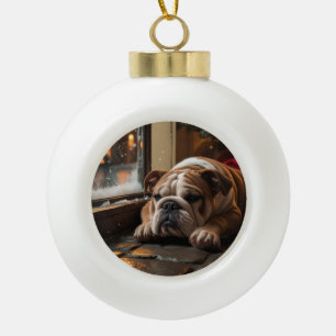Boule En Céramique Bouledogue avec lumières de Noël de vacances