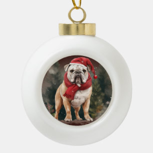 Boule En Céramique Bouledogue dans la neige de Noël