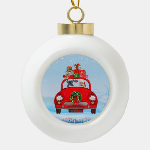 Boule En Céramique Bouledogue français dans une voiture avec le Père 