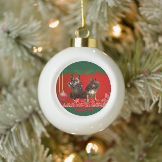 Boule En Céramique Bouledogue français Joyeux Noël Bouledogue (Arbre)