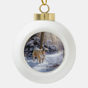 Boule En Céramique Bouledogue Noël Let It Snow Brosse