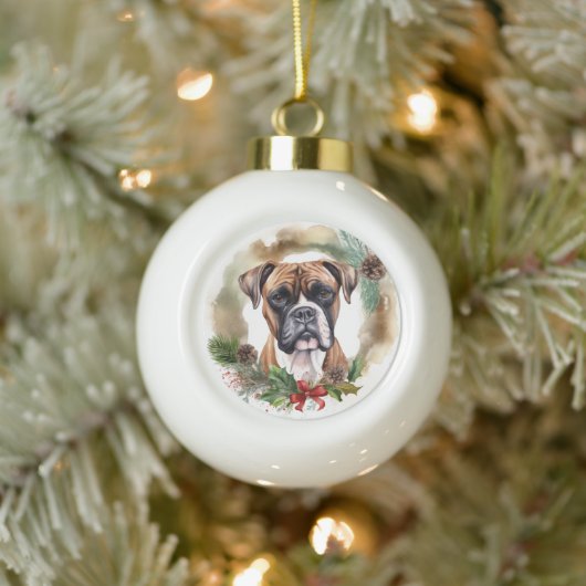 Boule En Céramique Boxer Christmas Wreath Festive Pup (Arbre)