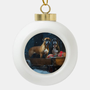 Boule En Céramique Boxer Snowy Sleigh Décor de Noël