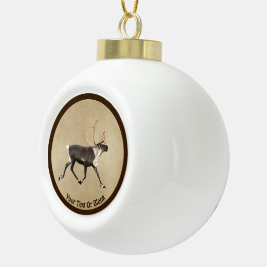 Boule En Céramique Bull Caribou (Reindeer) Sur Ancien Papier (Droite)