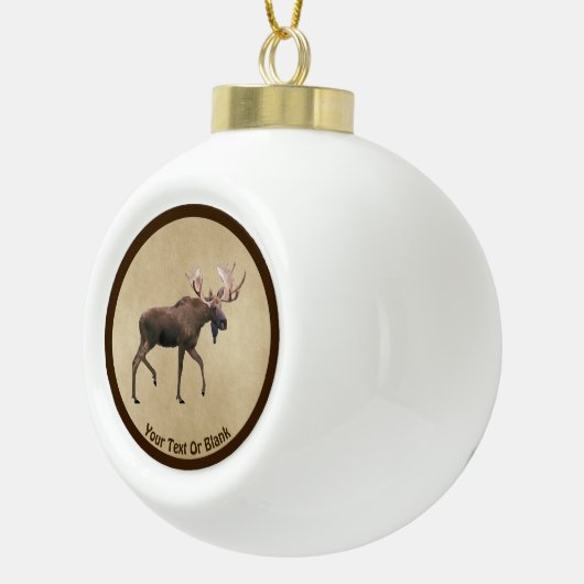 Boule En Céramique Bull Moose Sur Ancien Papier (Droite)