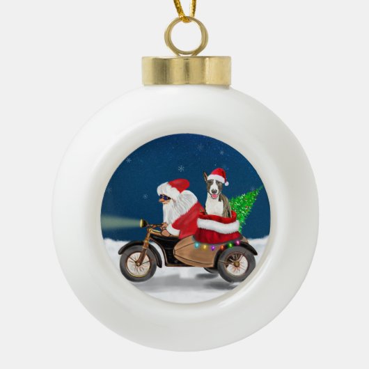 Boule En Céramique Bull Terrier Chien Noël Père Noël (Devant)