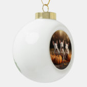 Boule En Céramique Bull Terrier Chiot Automne Citrouille de plaisir (Gauche)