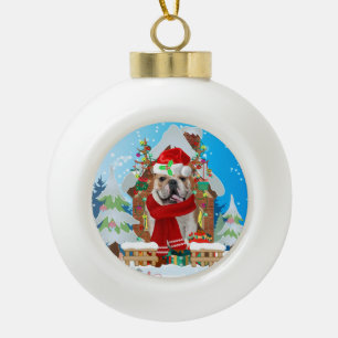 Boule En Céramique Bulldog anglais avec des cadeaux de Noël