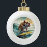 Boule En Céramique Bulldog Beach Surf Peinture<br><div class="desc">Plongez dans le monde ludique de l'aventure canine avec cette peinture captivante. Un chien en ébullition se rend aux vagues, chevauchant habilement le surf sur une plage baisée par le soleil. L'oeuvre d'art vibrante capte magnifiquement l'essence de l'excitation au bord de la plage tandis que le chien court sans crainte...</div>