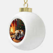 Boule En Céramique Bulldog by the Fireplace Christmas Painting (Droite)