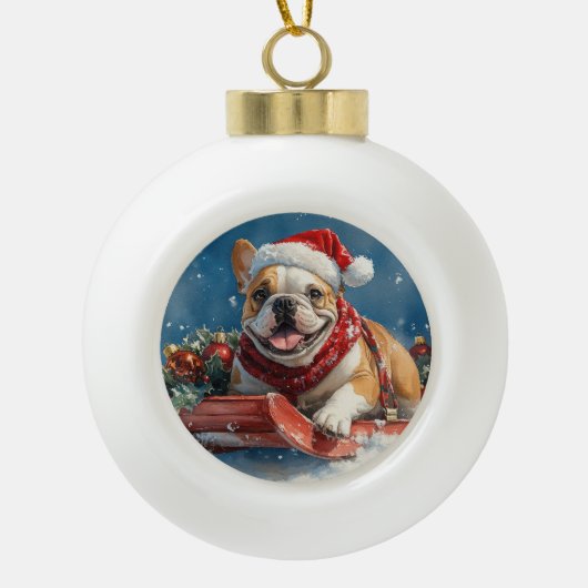 Boule En Céramique Bulldog dans Sledge Let it Neige Noël (Devant)