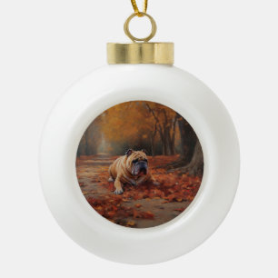 Boule En Céramique Bulldog en automne Feuilles automne Inspire