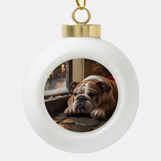 Boule En Céramique Bulldog with Christmas Lights Holiday (Devant)