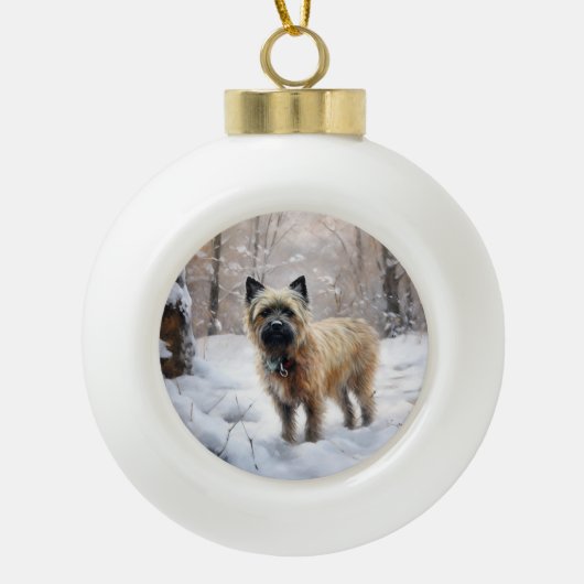 Boule En Céramique Cairn Terrier Qu'Il Neige Noël (Devant)