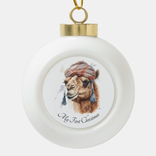 Boule En Céramique Camel de Noël, personnalisable (Devant)