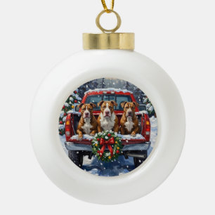 Boule En Céramique Camion rouge de Noël Pitbull pour les Fêtes