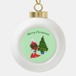 Boule En Céramique Canard de Noël blanc mignon portant une couronne