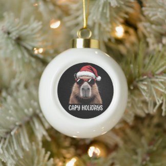 Boule En Céramique Capy Vacances Noël Capybara Xmas Chapeau de Père N