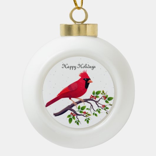 Boule En Céramique Cardinal rouge de Noël (Devant)