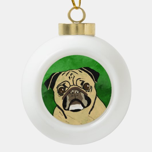 Boule En Céramique Carlin Chien Aquarelle Art Portrait (Devant)