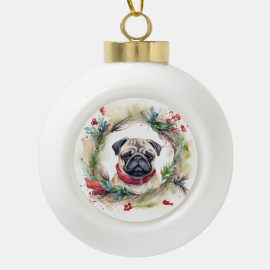 Boule En Céramique Carlin Noël Wreath Festive Pup (Devant)