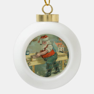 Boule En Céramique Carte de Noël vintage - Santa dans son atelier