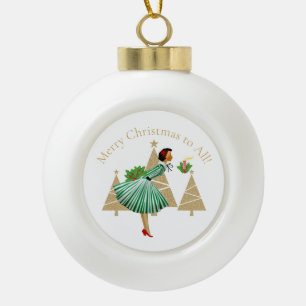 Boule En Céramique Cartes de vœux de Noël de dame vintage 1950
