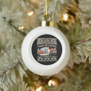 Boule En Céramique Casque de Père Noël en hélicoptère Lumières de Noë