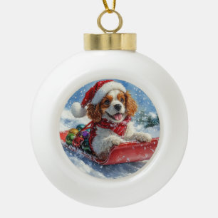 Boule En Céramique Cavalier King Charles Spaniel Chien Sledge Noël
