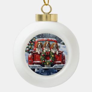 Boule En Céramique Cavalier King Charles Spaniel Noël Camion Rouge