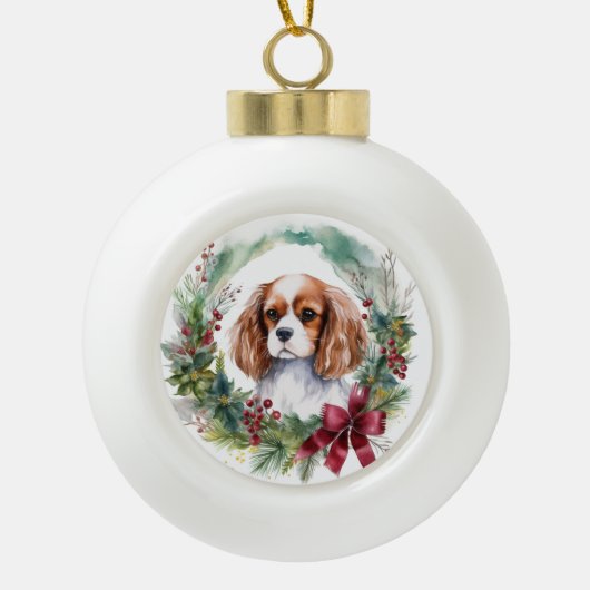 Boule En Céramique Cavalier King Christmas Wreath Festive Pup (Devant)