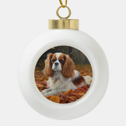 Boule En Céramique Cavalier King en automne Feuilles automne Inspirat (Devant)