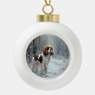 Boule En Céramique Cavalier King Qu'il neige Noël Brosse 