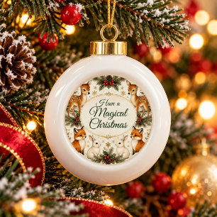 Boule En Céramique Ceramique de Noël Magique Cerf Renard Lapin de la 