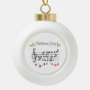 Boule En Céramique Chanson de Noël Notes de Musique Oiseaux et Houx